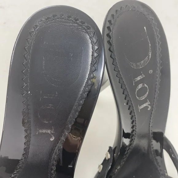 Dior Sz 37 Black Logo High Heel Sandals Bow Studs - Picture 13 of 16